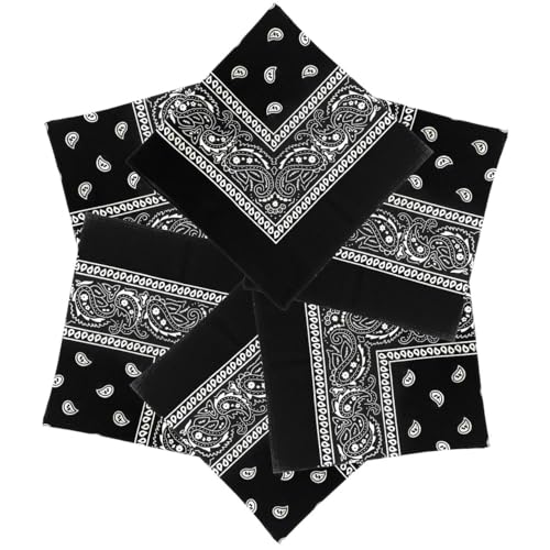 MDSTYLE 6 Pack 100% Cotton Bandanas 22” x 22" for Men & Women Paisley Handkerchief Headband Scarf Bandana - color: Black