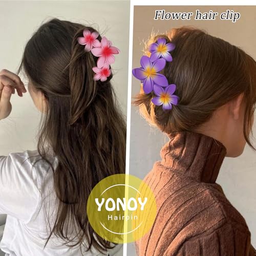 YONOY 6Pcs Flower Hair Clips for Women,Non-Slip Matte Flower Hair Clips for Women,Hawaiian Hair Flower Clip Large Plumeria Strong Hold Hair Claws Banana Cute Clip Beach Hair Accessories - color: Color H