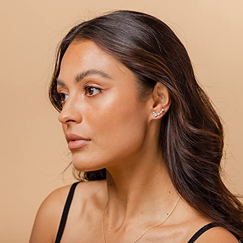 PAVOI 14K Gold Plated Cubic Zirconia Ear Crawler Earrings - Faux Diamond Ear Climber Fashion Earrings for Women - style: Full