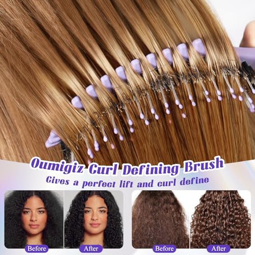 Curl Defining Hair Brush for Curly Hair Fast Blow Drying Styling Hairbrush | Boar Bristle Hair Brush Gentle Detangling for Women Girls Long Wavy Thin Fine Hair Wet Dry Use, Smoothing Hair No Tangle - color: Purple