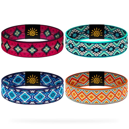 4 Pcs Surfer Beach Bracelets for Men Women Inspirational Elastic Comfy Summer Reversible Wristband Gifts Friendship Bracelets - color: Western Aztec-Bracelets, size: (6.8") Small