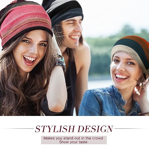 SATINIOR 5 Pieces Women's Slouchy Beanie Chemo Hat Stretch Cancer Head Wraps Sleep Head Scarf for Cancer Patient - color: Multicolor, style: Stripe Style