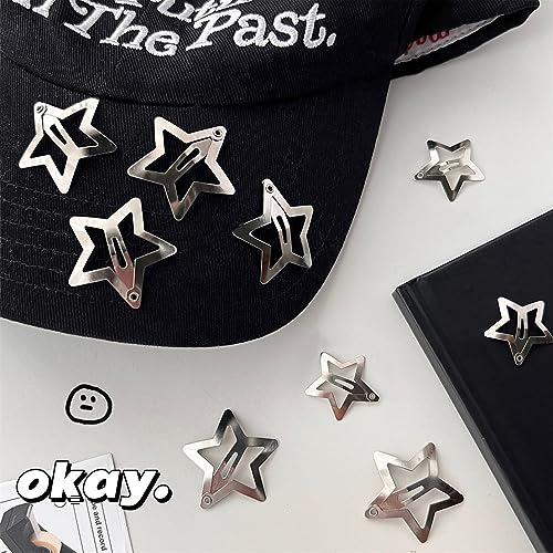 Star Hair Clips 2000s Y2K Snap Hair Barrettes Non Slip Star Hair Accessories Silver Metal Hair Clips for Girls Women -20 PCS 1.18", 1.57" - color: 20 P - 1.18" 1.57"-silver