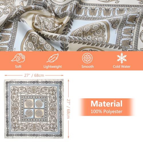 Stlvoll 27.5" Silk Neck Scarf of Women's Fashion Head Scarf Square Neck Satin Scarfs for Bag Hair Scarves Gift - color: Beige