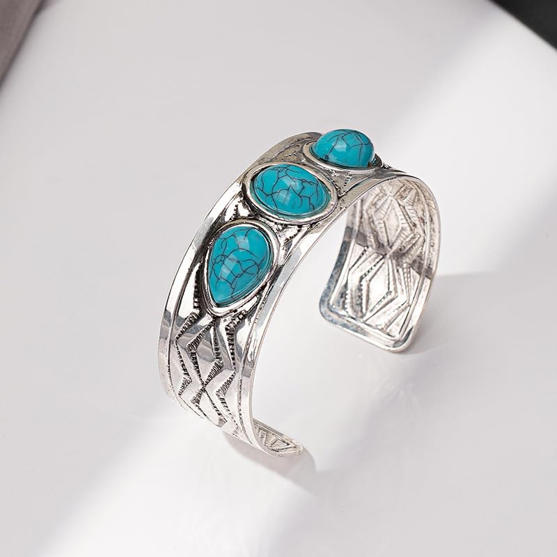 Western Bracelets for Women Vintage Chunky Turquoise Cuff Bracelet Turquoise Country Bracelets Adjustable Boho Cuff Bracelet Western Country Costume Jewelry Accessories - style: style1