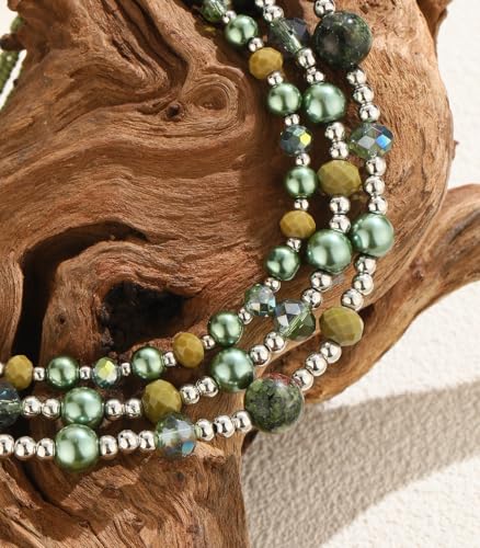 Noessla Beaded Statement Necklaces for Women Layered Chunky Bead Necklace Fashion Costume Jewelry Gifts for Mom - color: Green