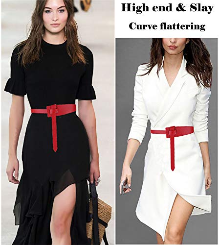 ALAIX Women's Leather Belt Dress Belt for Jeans Jumpsuit Coat Fashion Tie a Knot Genuine Leather Waist Belt - color: Red, size: Waist Size up to 34 inches