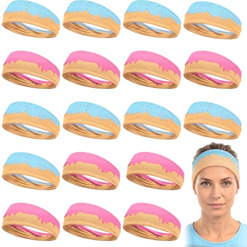 18 Pcs Sports Sweatbands for Men Women Camo Headbands Workout Non Slip Headbands Breathable Head Band Fitness Stretchy Unisex Hairband for Yoga Running Cycling Ball - color: Ice Cream