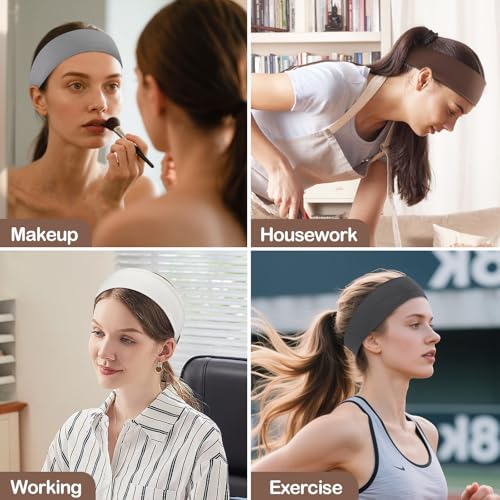 Panleding 12 Pack Headbands for Women, Elastic Soft Hair Bands for Workout, Yoga, Running, Fitness - color: Deep Neutral