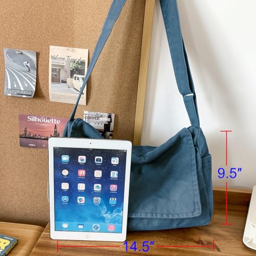 Messenger Bag for Women Men Satchel Bag Canvas Crossbody Shoulder Bag Casual Sling Bag - color: Blue