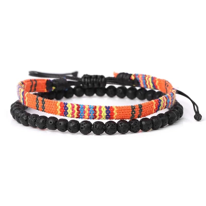 Hippie Necklaces For Women Men, Boho Woven Rope String Bracelets Handmade, Adjustable Braided Long Rope Charm Pendant, Peace Sign Bohemian Couple Bracelets Jewelry Keychain - color: hippie bracelets 631