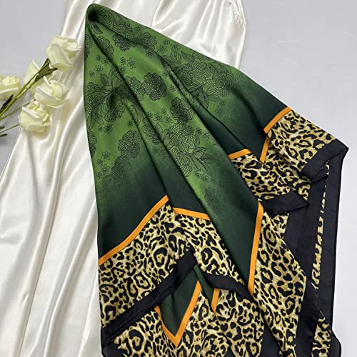 Julunar Silk Like Head Scarf for Women - Satin Large Hair Scarves - 35" Square Silk Hair Wrap for Sleeping with Gift Packed - color: A012-1 Leopard Green