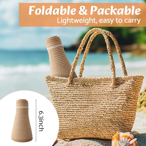 NPQQUAN Sun Visor Hats for Women Wide Brim Ponytail Straw Beach Hat Packable Foldable UPF 50+ Floppy Travel Hats - color: (Beige)), style: Classic