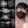 Maitys 44 Pieces Wedding Hair Accessories Faux Pearl Crystal Comb Clips U-shaped Flower Rhinestone Silver Pearl Hair Pieces for Prom Bride Bridesmaid(Delicate Style) - style: Delicate Style