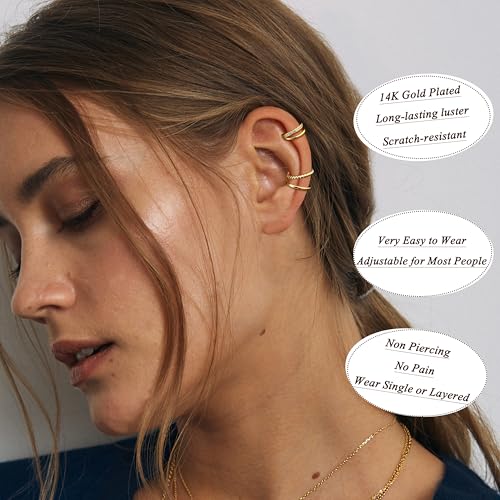 LOYALLOOK Ear Cuff Earrings for Women 14K Gold Plated Ear Cuffs Non Piercing Clip on Cartilage Earring Trendy Fake Earrings Hypoallergenic Huggie Hoop Clip Cuff Earring Lightweight - color: gold-twisted A