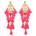 Long Tassel Earrings for Women Colorful Fringe Drop Dangle Earrings Bohemian Hawaiian Summer Beach Jewelry for Womens Vacation Outfits - color: Dark Pink