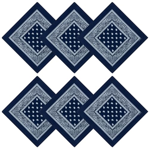 Cotton Bandanas for Men & Women Paisley Cowboy Bandana Handkerchiefs for Hair 22x22 - color: 6pcs-navy Blue