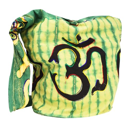 Mandala Crafts Hippie Bag, Large Boho Hobo Purse for Women, Crossbody Shoulder Sling Bags for Indie Style Bohemian Accessory - style: Green Om