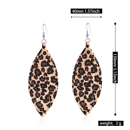 Large Genuine Soft leaf Leather Handmade Fringe Tassel Feather Lightweight Tear Drop Dangle Color Earrings for Women - color: Light Leopard