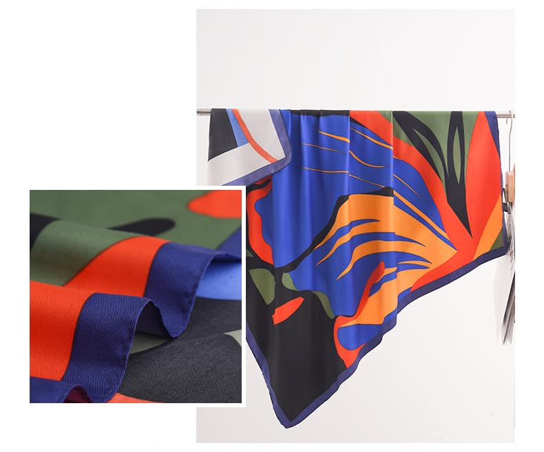 Women's Square Silk Like Head Scarf Large 35 inch Silk Feeling Hair Wrapping Satin Scarves for Sleeping Bandanas - color: A003-3 Twill Blue
