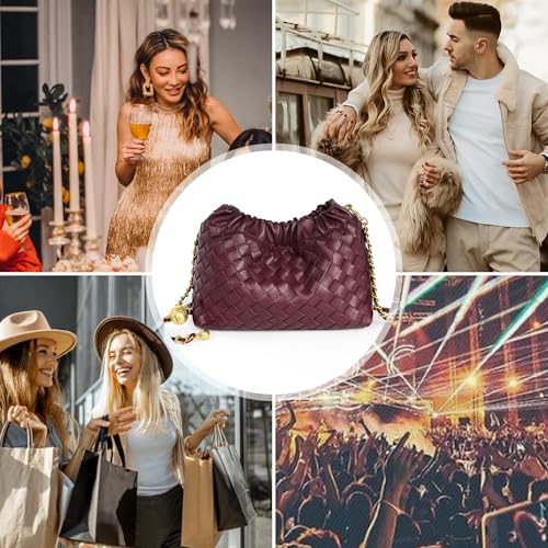 Joryin Woven Women's Crossbody Bag & Evening Purse, Trendy Dumpling Clutch & Hobo Cloud Shoulder Bag Trendy Dumpling Clutch - color: Woven Leather-wine