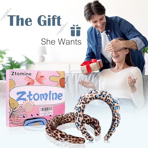 Ztomine Spa Headbands for Washing Face or Facial - Set of 2 Terry Cloth Headbands for Puffy Makeup, Mask, Skin Treatment - color: Leopard2-Leopard3