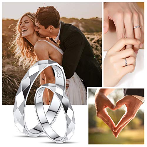 Silvora 925 Sterling Silver Band Rings for Women Men, High Polish Plain Dome Tarnish Resistant Wedding Rings Size 4-12 - style: A:3mm-Diamond