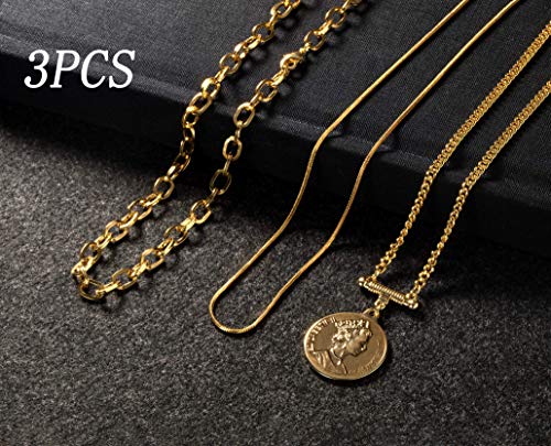 6PCS Layered Gold Necklaces for Women Trendy, 18K Gold Plated Cross Pendant Necklace Set, Vintage Chunky Gold Necklace Stack for Women Jewelry Gifts - style: 3PCS Layered Necklace