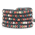 Layered Leather Handmade Bracelet Boho Bohemian Style Multilayer Crystal Glass Natural Stone Beaded Wrap Bracelets Collection for Women - style: BR495