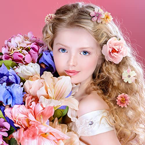 BBTO 21 Pcs Flower Hair Clip Rose Hair Clips Barrettes for Women Flower Accessories Boho Bride Claw Clip Hairpin Brooch Pin Headpiece for Wedding (Pink,White) - color: Pink, White