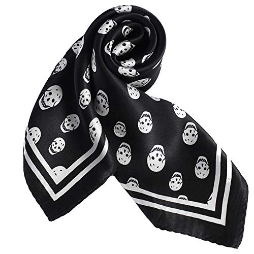 ANDANTINO 100% Mulberry Silk Scarf -21” Square Neckerchief with Gift Packed - color: Black&white Skulls