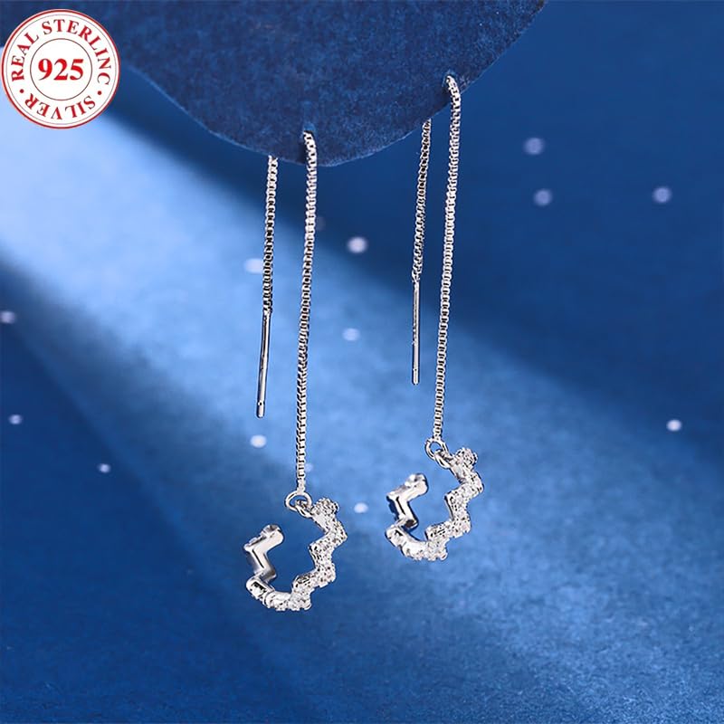 Vitaltyextracts 925 Sterling Silver Wave Cuff Earrings with Sparkly Cubic Zirconia Wrap Tassel Threader Chain Dangle Earrings for Women