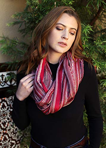 Anika Dali (15 Colors) Shimmer Sparkle Infinity Scarf, Women's Festival Bliss Lightweight Fashion Shawl - color: Romance Red