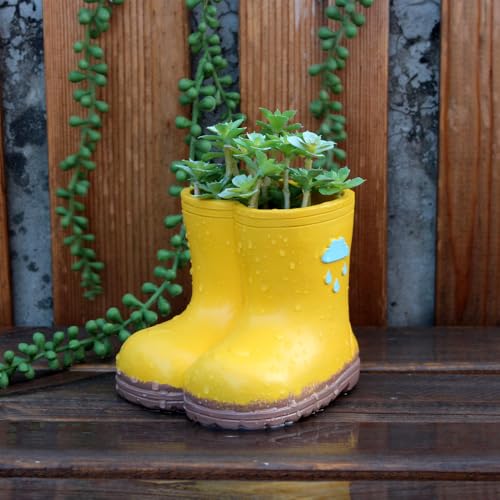 Yellow Rain Boot Flower Pot Garden Planter Succulent Planter Resin Cute Boots Planter Pot Decorative Succulent Planter Pot with Drainage Hole Boots Flower Vase Gift - color: Design-2