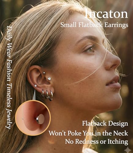 Incaton Hypoallergenic Flat Back Earrings for Women Silver 14K Gold Plated Surgical Stainless Steel Stud Earrings Cubic Zirconia Cartilage Studs Earrings For Multiple Piercing Sensitive Ears - color: 3-SILVER