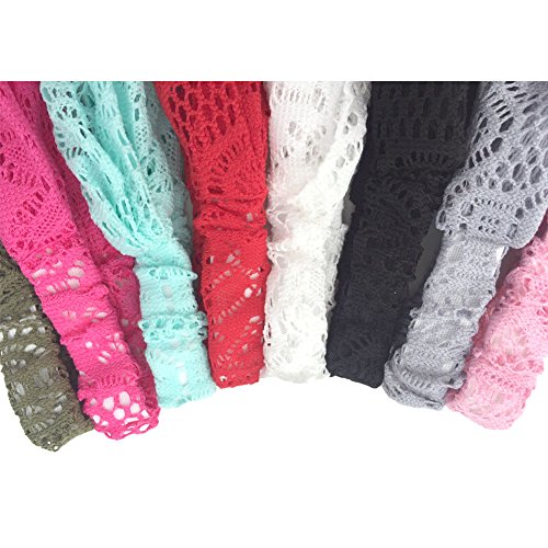DRESHOW 8 Pack Headbands for Women Yoga Knotted Headbands Elastic Criss Cross Hair Accessories Sports Head Wrap Non Slip - color: U8 Pack Lace Wide Headband a