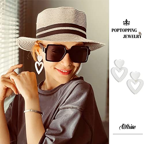 Double Heart Earrings Dangling Heart Drop Earrings For Women Love Heart Dangle Earrings Birthday Gift - color: White
