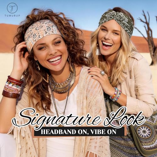 Wide Headbands for Women's Hair, 4 Pcs Hair bands – Vintage Turban Elastic Head Bands Adult Women Soft Head Wraps Knotted for Yoga & Workout – Summer Fashion Hair Accessories (brown) - color: brown
