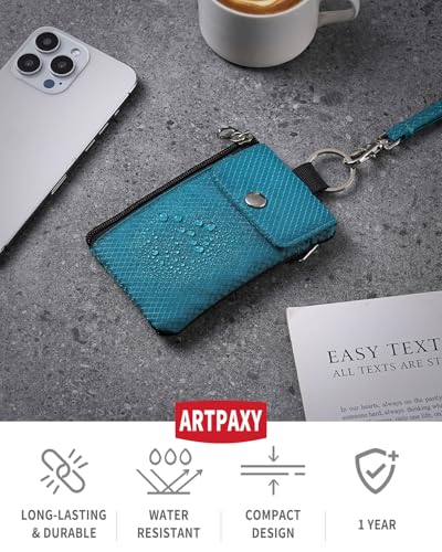 Artpaxy Minimalist Wallet For Mens Womens, Keychain RFID Blocking Zipper Small Wallet with ID Window 2 Lanyards,Water Resistant Travel Cash Card Coin Case Boys Girls - color: Dark green, style: Casual