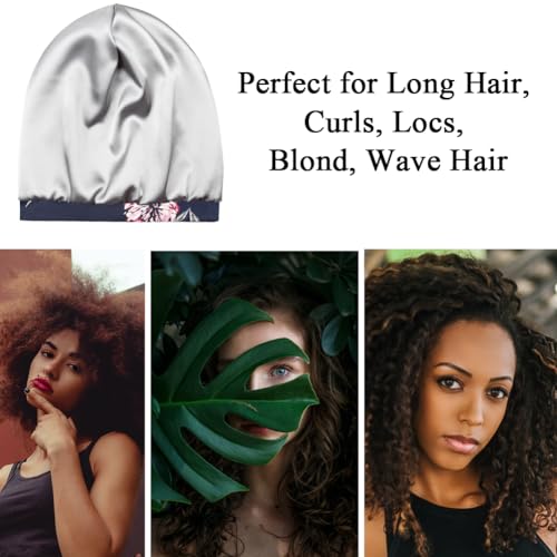Alnorm Hair Cover Bonnet Satin Sleep Cap Large Slouchy Beanies for Women Lightweight Gray Red - color: Gray Red