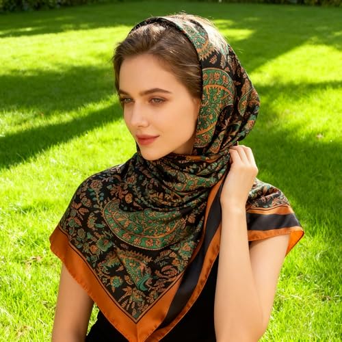 K-Elewon Large Square Scarf 43" Silk Scarf Fashion Scarves Silk Feeling Hair Wrapping Scarfs Night Sleeping Headscarf - color: Vb06