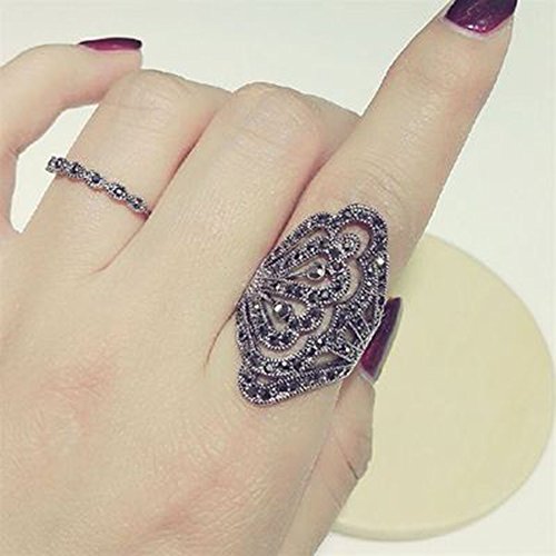 Women's Black Rings Vintage Rings Statement Rings for Women Band Marcasite Crystal Rings for Women - color: Silver4