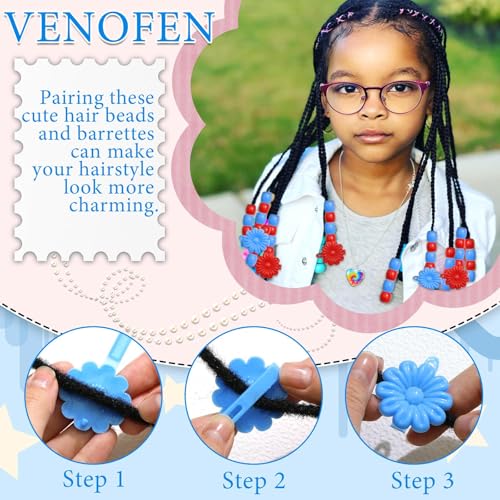60PCS Hair Beads for Braids Blue Red Flower Self Hinge Hair Clips | 4th of July,Cute Dreadlock Beads, Acrylic Pony Bead,Plastic Hairpin Clips,80s 90s Colorful Hair Accessories - color: Blue&Red