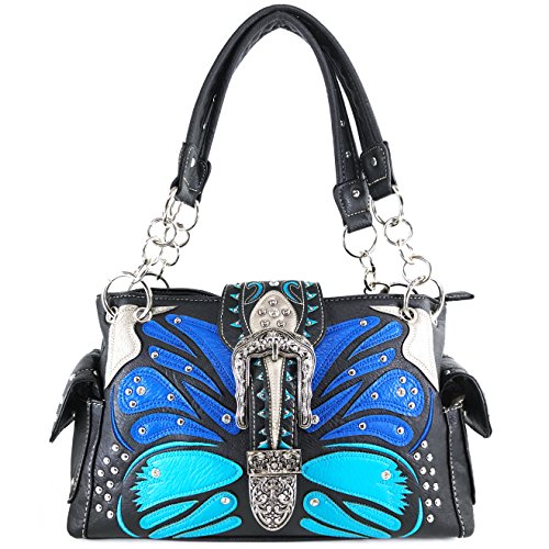 Zelris Buckle Abstract Butterfly Artwork Women Conceal Carry Shoulder Handbag - color: Blue