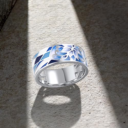 Santuzza 925 Sterling Silver Enamel Flower Pattern Ring for Women - color: Lily