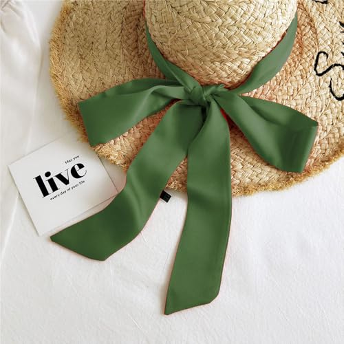 Long Thin Skinny Scarf Satin Neckerchief Ribbon Tie Waist Belt for Women - color: Army Green