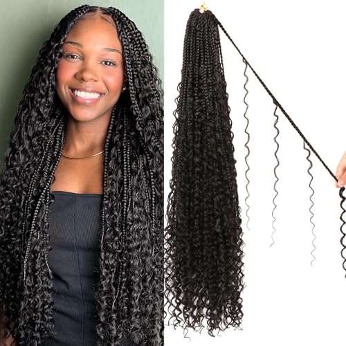 Goddess Boho Box Braids Crochet Hair-8 Packs 30 Inch Crochet Box Braids for Black Women Pre Looped (1B#, 30 Inch (Pack of 8)) - color: 1B#, size: 30 Inch (Pack of 8)