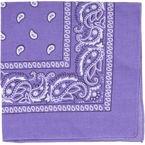 Raylarnia Bandana Multi-Purpose 100% Cotton Headbands for Women, 22 inch Paisley Cowboy Bandanas for Men - color: Lavender