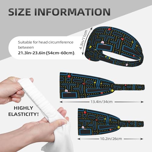 Black and Gold Swirl Liquid Ink Marble Workout Headbands Fashion Sports Sweatbands Yoga Hairbands for Fitness Athletic Non Slip Wicking Headscarf for Men Womens Girls Summer Accessories Elastic Bands - color: Retro Video Game Pattern