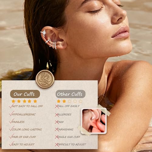 Florideco 4 PCS Ear Cuffs Non Piercing Hypoallergenic 14K Gold Plated Ear Cuff Earrings for Women Trendy CZ Clip On Cartilage Earring Set Dainty Adjustable Fake Piercings Earrings - color: Northstar: Silver Plated
